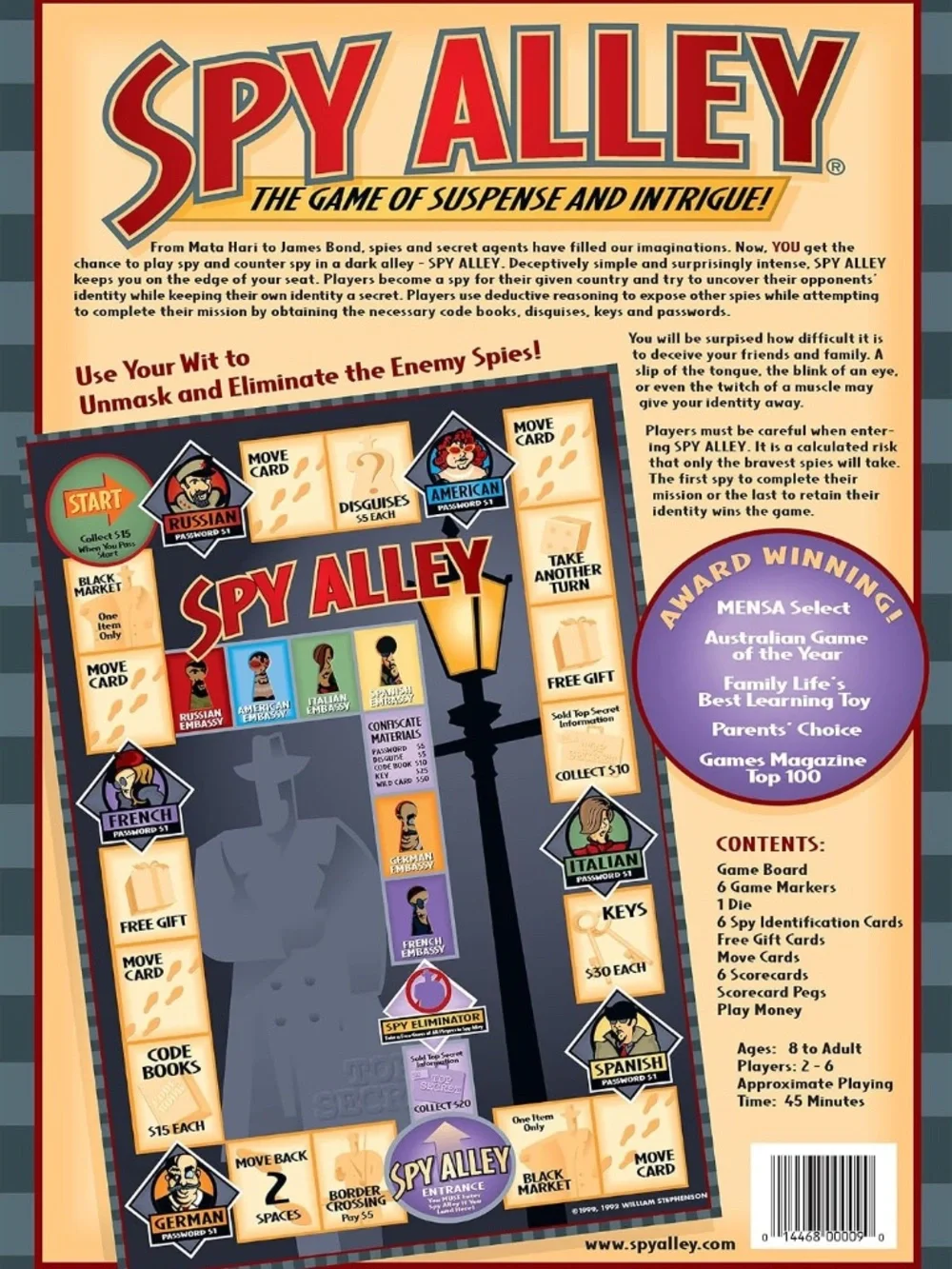 NEW Spy Alley Mensa Award Winning Family Suspense Strategy Board Game 2013